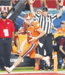  ?? Andy Lyons, Getty Images ?? Clemson’s Hunter Renfrow scores a touchdown against Oklahoma in the Orange Bowl on Thursday.