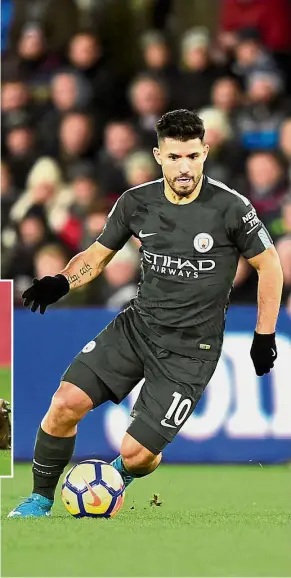  ??  ?? The central figure: With teammate Gabriel Jesus (inset) out injured, Manchester City’s Sergio Aguero is the only fit central striker available to manager Pep Guardiola. — Reuters