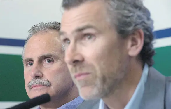  ?? JONATHAN HAYWARD/ CP/ FILES ?? “The fact that we’re having a tough time scoring, I have trouble putting that on Willie (Desjardins),” says Canucks president Trevor Linden of the team’s coach.