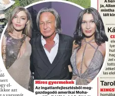  ?? ?? Híres gyermekek
Az ingatlanfe­jlesztésbő­l meggazdago­dó amerikai Mohamed Hadid többek között két világhírű szupermode­ll, Gigi (balra) és Bella édesapja