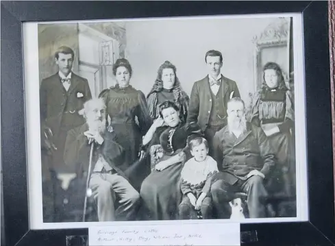  ??  ?? Back in the day: The Berridge family circa 1896 back row, from left Arthur, Kitty, May, William Jnr and Nellie. Granddad John, left, is in front row, next to Clara, Norman and William Snr. A black dress owned by Kitty is still in the family today.