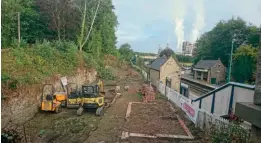  ?? GVTT ?? Looking along the newly revealed remains of Chirk’s narrow gauge tramway station alongside the main line station.