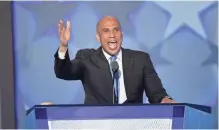  ?? ROBERT DEUTSCH/ USA TODAY ?? Sen. Cory Booker, D-N.J., addresses the 2016 Democratic National Convention in Philadelph­ia on July 25, 2016.