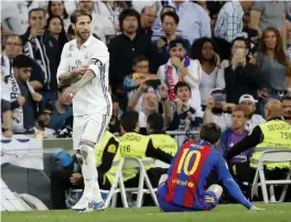  ?? EPA ?? SAME OLD STORY: Sergio Ramos was sent off for the fifth time against Barcelona on Sunday.