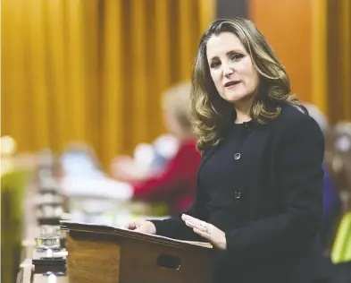  ?? SEAN KILPATRICK / THE CANADIAN PRESS FILES ?? Finance Minister Chrystia Freeland's has called for emergency measures that
will “avoid creating new permanent spending.”