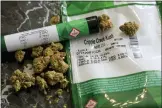  ?? JULIE JACOBSON-ASSOCIATED PRESS FILE ?? The THC percentage­s of recreation­al marijuana are visible on the product packaging sitting on a countertop April 19 in Mamaroneck, N.Y.