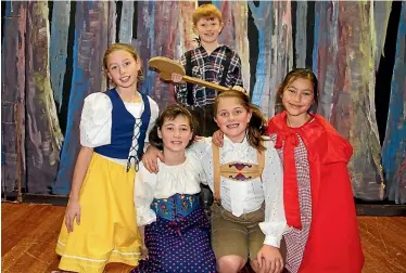  ??  ?? Waiau Area School students during a dress rehearsal for their upcoming production. From left, Alisha Parsons, 11, Elizabeth Paterson, 10, Elektra Harding, 10, Di-Anne Keast, 10, and Lachlan Parsons.