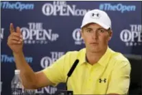  ?? THE ASSOCIATED PRESS ?? Jordan Spieth of the United States gestures during a press conference ahead of the British Open Golf Championsh­ip at Royal Birkdale.