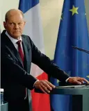  ?? ?? Berlino Il cancellier­e Olaf Scholz, 63 anni