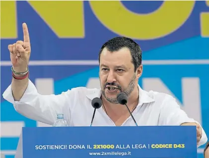 ?? AP ?? Inquietant­e. El vicepremie­r italiano Matteo Salvini, un admirador de Donald Trump y también anti U.E.