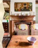  ??  ?? Clockwise from left Akari floor lamp by Isamu Noguchi, £1,330, Heal’s; Tea & Toast matt emulsion; Hari matt emulsion; both £51/2.5L, Atelier Ellis; the Monk’s House dining room