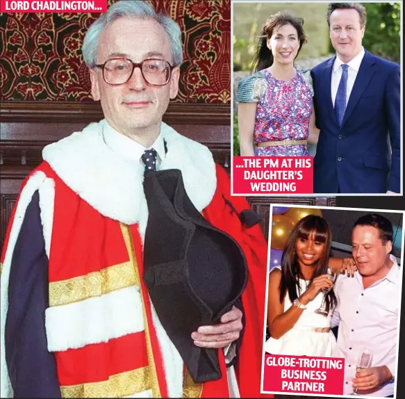 ??  ?? ...THE PM AT HIS DAUGHTER’S WEDDING
Ermine robe: Lord Chadlingto­n. Inset: The Camerons, and David and Liezl Sumner. Below: Peruvian patriarch Orlando Sanchez Paredes (circled)