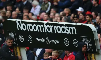  ??  ?? The Premier League held its No room for racism campaign at the weekend. Photograph: Catherine Ivill/Getty Images