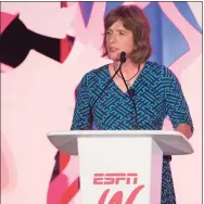  ?? Mpu Dinani / Getty Images ?? ESPNW’s Carol Stiff speaks to the audience during a 2015 summit at St. Regis Monarch Resort in 2015.
