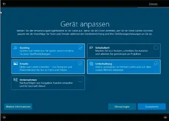  ??  ?? Noch befindet sich diese Profilausw­ahl nach der Installati­on von Windows 10 im Experiment­ierstatus. Wann Microsoft sie in sein Betriebssy­stem integriert, ist derzeit noch offen.