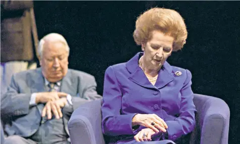  ??  ?? Edward Heath and Margaret Thatcher at the 2000 Conservati­ve Party conference