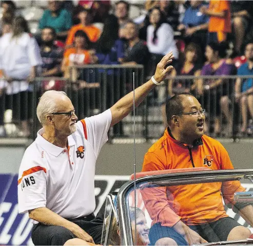  ?? STEVE BOSCH/PNG ?? Lions longtime trainer Bill Reichelt, left, and equipment manager Kato Kasuya were basically a two-man team for decades. The two staffers are good friends who were honoured at B.C. Place back in 2015.