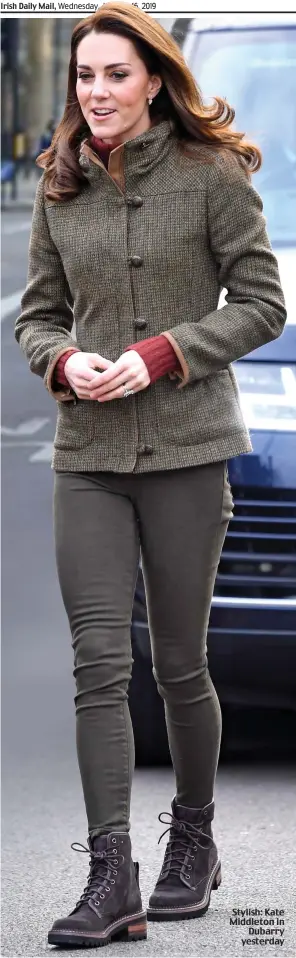  ??  ?? Stylish: Kate Middleton in Dubarry yesterday