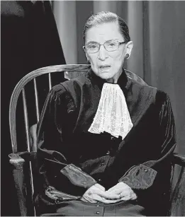  ?? DOUG MILLS/THE NEW YORK TIMES ?? Justice Ruth Bader Ginsburg of the U.S. Supreme Court in 2010 in Washington. Ginsburg’s lace collar wasn’t an accessory, it was a gauntlet.