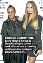  ?? ?? FASHION GODMOTHER: Elena Matei is poised to launch a singing career next, after a chance meeting with legendary designer Donna Karan (left).