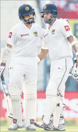  ?? BCCI ?? Lahiru Thirimanne (left) and Angelo Mathews gave Sri Lanka the advantage against India on Day Three of the rainhit opening Test at Eden Gardens in Kolkata on Saturday.