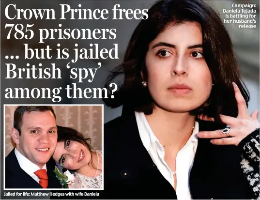  ??  ?? Jailed for life: Matthew Hedges with wife Daniela Campaign: Daniela Tejada is battling for her husband’s release