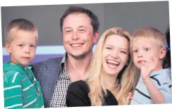  ??  ?? Family man: Elon Musk with ex-wife Talulah Riley and twin sons Griffin and Xavier. Right, with his current girlfriend, the singer Grimes