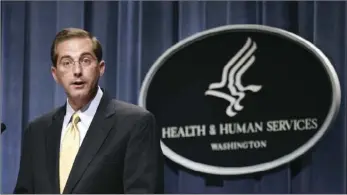  ??  ?? In this June 8, 2006 file photo, then-Deputy Health and Human Services Secretary Alex Azar meets reporters at the HHS Department in Washington. Azar was a top HHS official during the George W. Bush administra­tion. AP PHOTO/ EVAN VUCCI