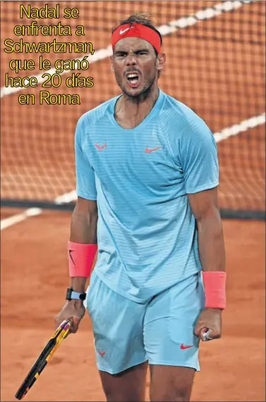  ??  ?? Rafa Nadal hace un gesto de rabia durante su partido ante Jannik Sinner en cuartos de Roland Garros.