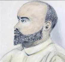  ?? BY ARTIST JANICE FLETCHER ?? Court sketch of Edward Downey, who is on trial facing two counts of firstdegre­e murder for the 2016 killings of Calgary mom Sara Baillie and her five-year-old daughter, Taliyah Marsman.