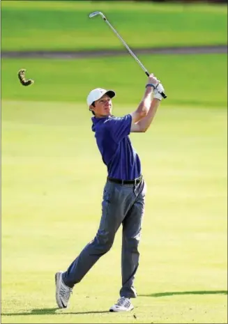  ?? STAN HUDY - SHUDY@DIGITALFIR­STMEDIA.COM ?? Saratoga Springs golfer Nolan Crowley fires his shot from the 23 fairway at Orchard Creek Golf Club Thursday afternoon during the Section II NYS qualifier.