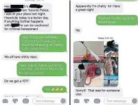  ?? FACEBOOK ?? A pair of screenshot­s of text messages between a Toronto police officer and the victim of a domestic call.