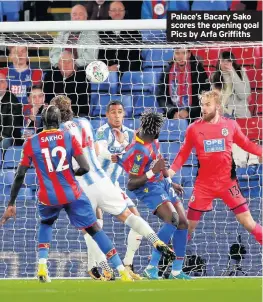  ??  ?? Palace’s Bacary Sako scores the opening goal Pics by Arfa Griffiths