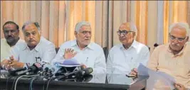  ?? HT PHOTO ?? Congress MLAs addressing a press conference in Chandigarh on Tuesday.