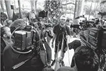  ?? Robin Jerstad/contributo­r ?? UTSA quarterbac­k Frank Harris speaks after announcing he would remain at UTSA for his final year of eligibilit­y during an event Wednesday in the lobby of the PM Group.