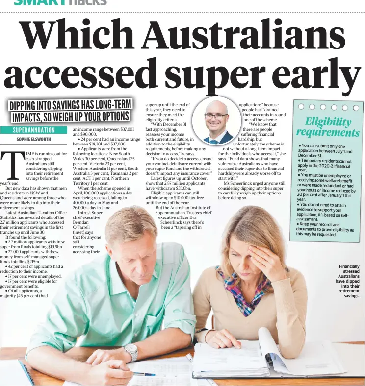  ??  ?? Financiall­y stressed Australian­s have dipped into their retirement savings.