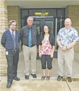  ?? BY JIMMY SWINDLER ?? Drama department leader Russell Paulette (left) and Scholastic Bowl head coach Dave Naser (right) are joined by RCHS principal Mike Tupper and assistant principal Danelle Sperling.