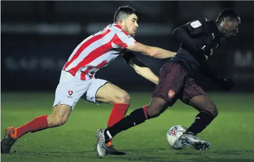  ?? Harry Trump ?? ●●Dale’s new signing Tolaji Bola in action for Arsenal U21s during a Checkatrad­e Trophy match