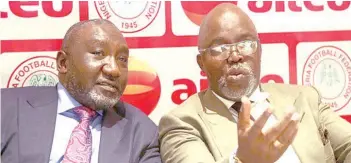  ??  ?? Aiteo Group’s Deputy CEO, Francis Peters (left)and NFF president, Amaju Pinnick have forged a partnershi­p that has added a new filip to Nigerian football