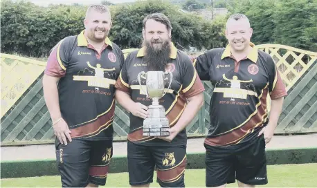  ?? ?? Silksworth Pumas County Triples Champions Gary Farquhar, David Sykes, David Bolt with their trophy.