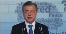  ?? AFP ?? SOUTH KOREAN PRESIDENT Moon Jae-in delivers a speech during a ceremony marking the 73rd anniversar­y of liberation from Japanese colonial rule in 1945, at the National Museum of Korea in Seoul in this Aug. 15 photo.