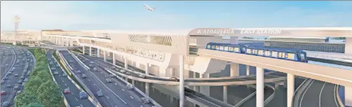  ??  ?? MODERN TRAVEL: According to graphics from Gov. Cuomo Monday, this AirTrain will ferry people to and from an updated La Guardia Airport.