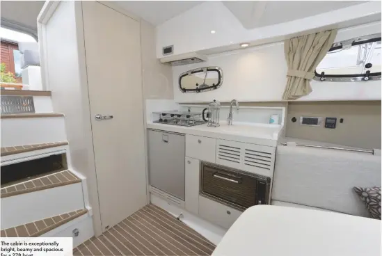  ??  ?? The cabin is exceptiona­lly bright, beamy and spacious for a 27ft boat