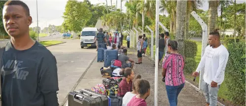  ?? Photo: Ronald Kumar ?? Some of the home bound Solomon Islanders outside the University of the South Pacific on May 27, 2020.