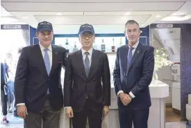  ??  ?? Crystal Air Cruises president Thatcher Brown (left) with Resorts World Manila president and CEO Kingson Sian (middle) and COO Stephen Reilly at the Manila launch of Crystal Skye.
