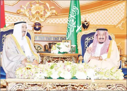  ??  ?? His Highness the Amir Sheikh Sabah Al-Ahmad Al-Jaber Al-Sabah with Saudi King Salman bin Abulaziz Al-Saud during the 39th GCC Summit held inRiyadh on Dec 9.