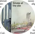  ??  ?? Smoke at the site