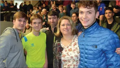  ?? Photo: Steve Cubbins). ?? U13 British Open Squash Champion Denis Gilevskiy (second from left) with his brother Nikita, Irish national squash coach Hadrian Stiff, Denis’ mum Elena and fellow Ireland player Scott Gillanders, who plays in the Under 17s category (