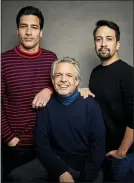  ?? THE ASSOCIATED PRESS ?? Director John James, left, Luis Miranda, center, and Lin-Manuel Miranda promote the film “Siempre, Luis.”