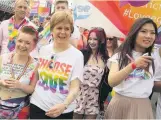  ??  ?? POWERFUL Sturgeon is welcomed by marchers